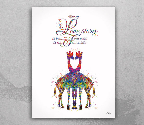 Giraffe Couple Watercolor Print Same Sex Wedding Gift Two Moms Gift Lesbian and Gay Gift LGBT Gay Pride Same Sex Love Lesbian Rainbow-1149