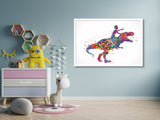 Dinosaur Rider Boy Watercolor Print Curly Hair Boy and T-Rex Gift Birthday Party Boys Room Decor Wall Art Nursery Decor Wall Hanging-2277