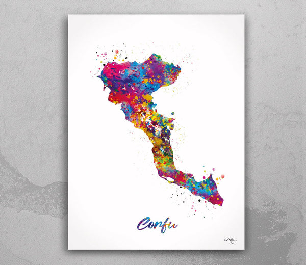 Corfu Map Watercolor Print Corfu Island Map Print Greece Travel Poster Honeymoon Anniversary Greek Wall Decor Minimalist Wall Art-2279