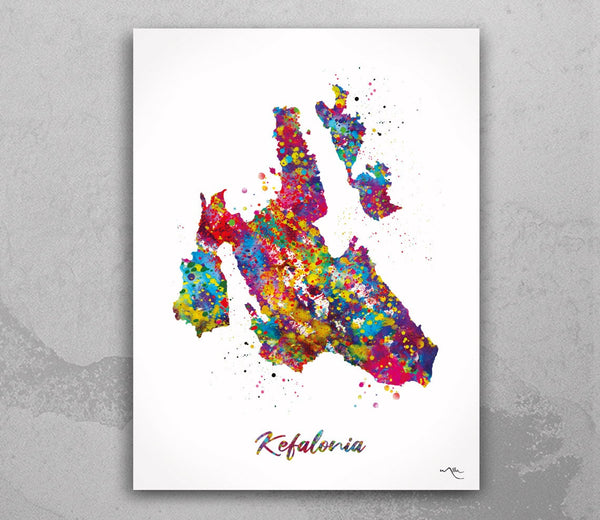 Kefalonia Map Watercolor Print Cephalonia Island Map Greece Travel Poster Honeymoon Anniversary Greek Wall Decor Minimalist Wall Art-2280