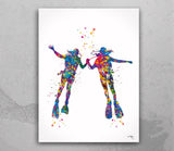 Scuba Divers Couple Mrs And Mrs Watercolor Print Same Sex LGBT Love Wins Two Woman Wall Art Diving Wall Decor Canvas Art Wall Hanging-2268