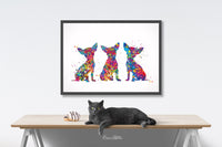 Three Chihuahua Dogs Watercolor Print Poster Gift Pet Dog Love Puppy Friend Animal Dog Doglover Poster Pet Wall Art Animal Art Dog Art-1505