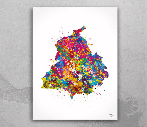 Punjab Map Watercolor Print India Wall Art Wedding Gift Honeymoon Gift Map Wall Hanging State Housewarming Gift Travel Home Wall Decor-1683
