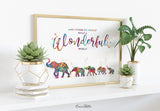Elephants Family Watercolor Print Mom and four Baby What a Wonderful World Quote Wedding Gift Wall Art Anniversary Wall Art Baby Shower-2286