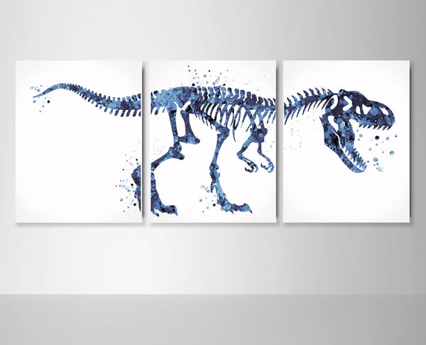 Dinosaur Skeleton Watercolor Print Trex Bones Set of 3 Dino Art Boy Gift Art For Kids Nursery Wall Art Decor Home Decor Wall Hanging-2270