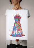 Tesla Tower Watercolor Print Wardenclyffe Tower Art Tesla Magnifying Transmitter Science Art Physics Electrical Energy Steampunk Art-1152