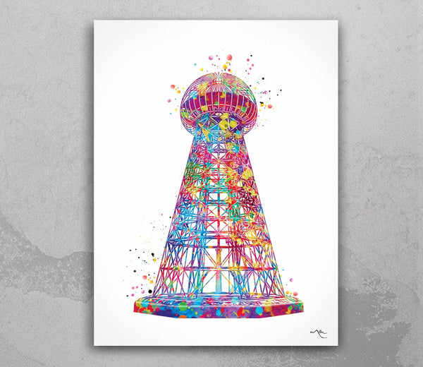 Tesla Tower Watercolor Print Wardenclyffe Tower Art Tesla Magnifying Transmitter Science Art Physics Electrical Energy Steampunk Art-1152