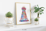 Tesla Tower Watercolor Print Wardenclyffe Tower Art Tesla Magnifying Transmitter Science Art Physics Electrical Energy Steampunk Art-1152