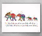 Elephant Family Mom Dad and Babys Quote Art Print Housewarming Gift Painting Wedding Gift Wall Art  Wall Decor Home Decor Wall Hanging-646