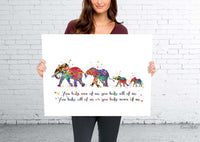 Elephant Family Mom Dad and Babys Quote Art Print Housewarming Gift Painting Wedding Gift Wall Art  Wall Decor Home Decor Wall Hanging-646