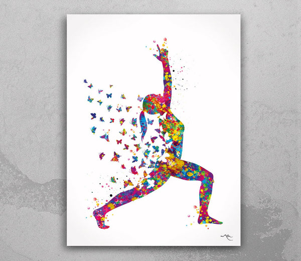 Warrior I Yoga Art Butterfly Watercolor Print Virabhadrasana I Yoga Print Yoga Yoga PoseYogi Yoga Studio Yoga Wall Decor Yoga Wall ,Art-123