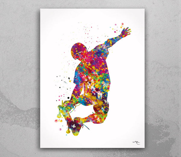 Skateboard Watercolor Print Skateboarder Street Sport Art Wall Art Giclee Wall Decor Boys Room Home Decor Nursery Skateboarding Wall Art-257