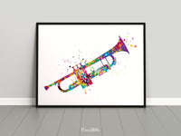 Trumpet Music Instrument Watercolor Print Trumpeters Music Wall Art Trumpet Poster Jazz Geekery Nerdy Wall Hanging Music Studio Poster-1133