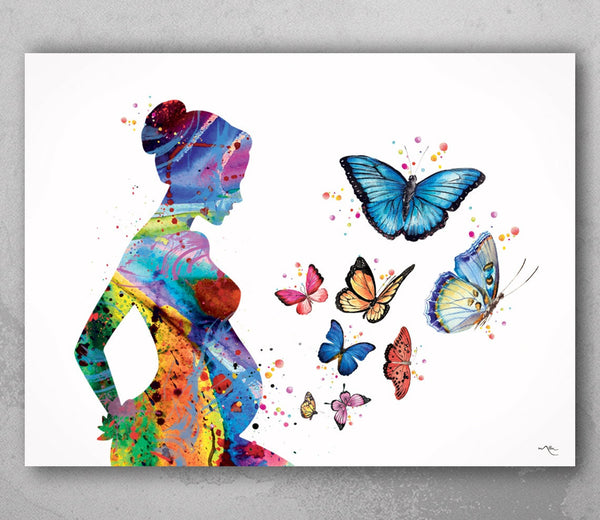 Pregnant Mom and Butterflies Watercolor Print Pregnancy Gift Butterfly Obstetrician Nursing Baby Shower New Mum Art Clinic Midwife Gift-1330