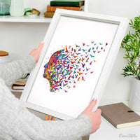 Free Mind Watercolor Print Flying Birds Painting Meditation Freedom Yoga Print Psychology Clinic Therapy Yoga Original Design Nirvana-1014