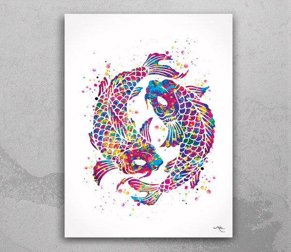 Koi Fish Yin Yang Watercolor Print Housewarming Gift Luck Good Fortune Feng Shui Japanese Art Wall Decor Home Decor Wall Hanging Luck-1107