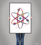 Atom, Atom Symbol, Watercolor Print, Medical Symbol, Wall Art, Atomic, Science Art, Graduation Gift, Physics, School, Science Decor-943