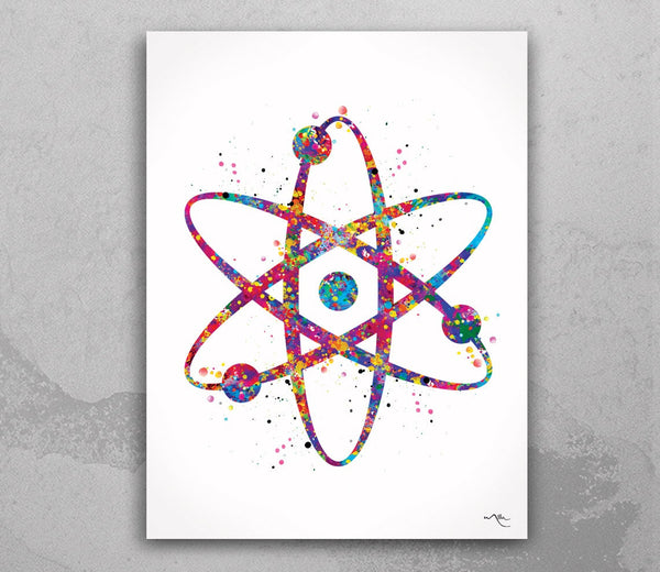 Atom, Atom Symbol, Watercolor Print, Medical Symbol, Wall Art, Atomic, Science Art, Graduation Gift, Physics, School, Science Decor-943