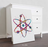 Atom, Atom Symbol, Watercolor Print, Medical Symbol, Wall Art, Atomic, Science Art, Graduation Gift, Physics, School, Science Decor-943
