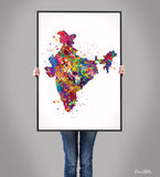 India Map Watercolor Print New Delhi Wall Art Wedding Gift Honeymoon Gift Map Wall Hanging Country Travel Poster Yoga Home Wall Decor-1157