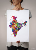 India Map Watercolor Print New Delhi Wall Art Wedding Gift Honeymoon Gift Map Wall Hanging Country Travel Poster Yoga Home Wall Decor-1157