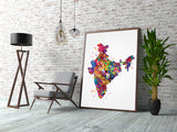 India Map Watercolor Print New Delhi Wall Art Wedding Gift Honeymoon Gift Map Wall Hanging Country Travel Poster Yoga Home Wall Decor-1157