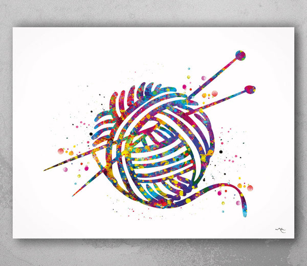 Knitting Art Watercolor Print Wall Art Yarn Knitted Woman Sewing Room Housewarming Craft Room Decor Wall Decor Tailor Gift Wall Hanging-2297