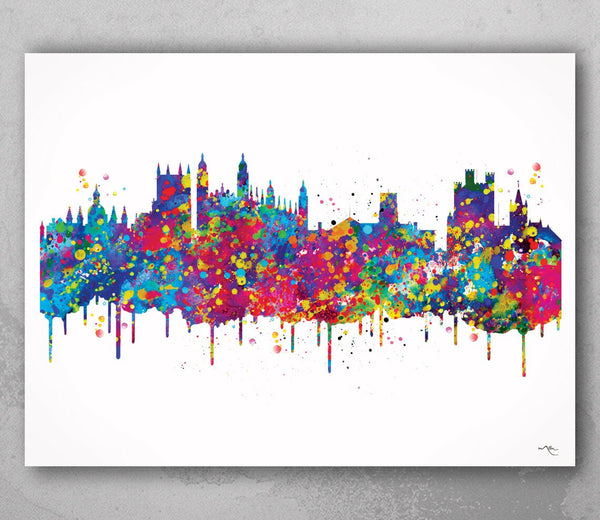 Cambridge England Skyline Watercolor Print Cambridge Cityscape Wedding Gift Travel Wall Decor Home Decor Wall Hanging Travel Wall Art-1006