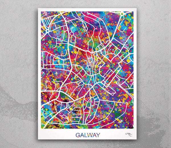 Galway Map, Galway Watercolor Print, Galway Street Map, Travel Decor, City Map Art, Map Wall Hanging, Ireland Street Map, Galway Poster-891