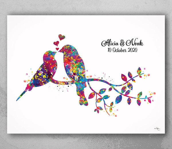 Bird Couple Watercolor Print Wedding Gift Family Wall Art Love Wall Decor Valentines Day Gift Personalized Gift Home Decor Wall Hanging-1574