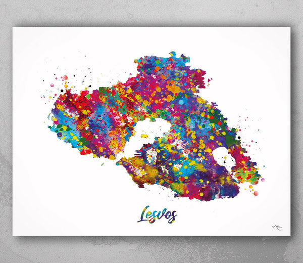 Lesvos Map Watercolor Print Lesvos Map Print Greece Travel Poster Honeymoon Anniversary Greek Island Wall Decor Minimalist Wall Art-2274