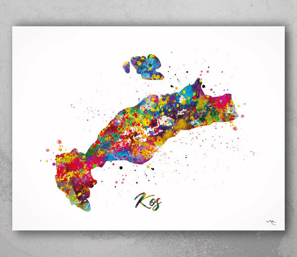 KOS island Map Watercolor Print Kos Map Print Greece Travel Poster Honeymoon Anniversary Greek Island Wall Decor Minimalist Wall Art-2275