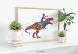 Dinosaur Rider Boy Watercolor Print Curly Hair Boy and T-Rex Gift Birthday Party Boys Room Decor Wall Art Nursery Decor Wall Hanging-2277
