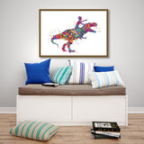 Dinosaur Rider Boy Watercolor Print Curly Hair Boy and T-Rex Gift Birthday Party Boys Room Decor Wall Art Nursery Decor Wall Hanging-2277