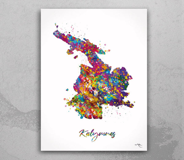 Kalymnos Map Watercolor Print of Kalymnos Print Greece Travel Poster Honeymoon Anniversary Greek Island Wall Decor Minimalist Wall Art-2278