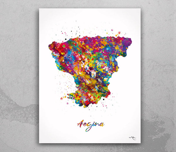 Aegina Map Watercolor Print Aegina Island Map Greece Travel Poster Wedding Honeymoon Anniversary Greek Wall Decor Minimalist Wall Art-2282