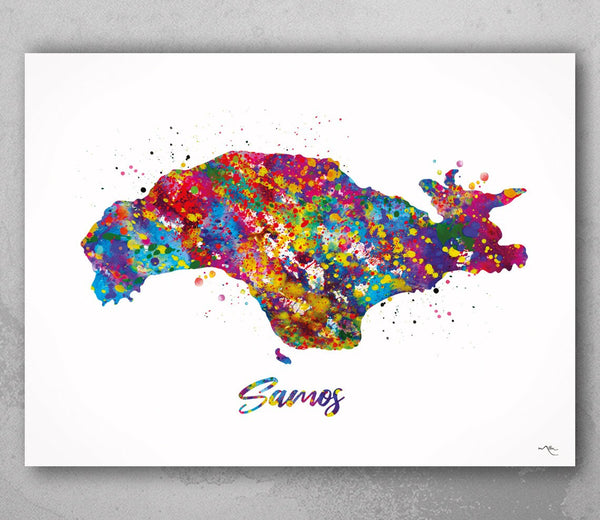 Samos Map Watercolor Print Samos Island Map Greece Travel Poster Wedding Honeymoon Anniversary Greek Wall Decor Minimalist Wall Art-2283