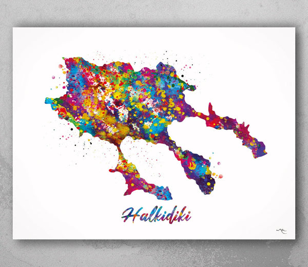 Halkidiki Map Watercolor Print Chalkidiki Print Travel Poster Honeymoon Anniversary Greece Peninsula Wall Decor Minimalist Wall Art-2284