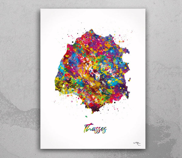 Thassos Map Watercolor Print Thassos Print Travel Poster Honeymoon Anniversary Greece Greek islands Wall Decor Minimalist Wall Art-2285