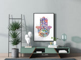 Hamsa Hand Watercolor Art Print Evil Eye Wall Art Kabbalah Hand Poster Art Wedding Gift Protection Poster Protective Hand Wall Hanging-996