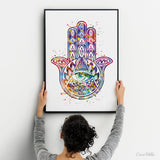 Hamsa Hand Watercolor Art Print Evil Eye Wall Art Kabbalah Hand Poster Art Wedding Gift Protection Poster Protective Hand Wall Hanging-996