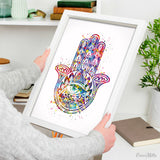 Hamsa Hand Watercolor Art Print Evil Eye Wall Art Kabbalah Hand Poster Art Wedding Gift Protection Poster Protective Hand Wall Hanging-996