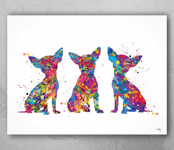 Three Chihuahua Dogs Watercolor Print Poster Gift Pet Dog Love Puppy Friend Animal Dog Doglover Poster Pet Wall Art Animal Art Dog Art-1505