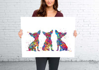 Three Chihuahua Dogs Watercolor Print Poster Gift Pet Dog Love Puppy Friend Animal Dog Doglover Poster Pet Wall Art Animal Art Dog Art-1505