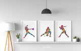 Baseball Player Girl Watercolor Print Set Softball Player Female Woman Pitcher Catcher  Print Set Baseball Poster Gift Sport Wall Art-1052