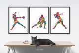 Baseball Player Girl Watercolor Print Set Softball Player Female Woman Pitcher Catcher  Print Set Baseball Poster Gift Sport Wall Art-1052