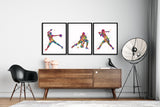 Baseball Player Girl Watercolor Print Set Softball Player Female Woman Pitcher Catcher  Print Set Baseball Poster Gift Sport Wall Art-1052