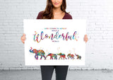 Elephants Family Watercolor Print Mom and four Baby What a Wonderful World Quote Wedding Gift Wall Art Anniversary Wall Art Baby Shower-2286