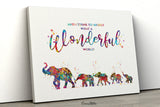 Elephants Family Watercolor Print Mom and four Baby What a Wonderful World Quote Wedding Gift Wall Art Anniversary Wall Art Baby Shower-2286