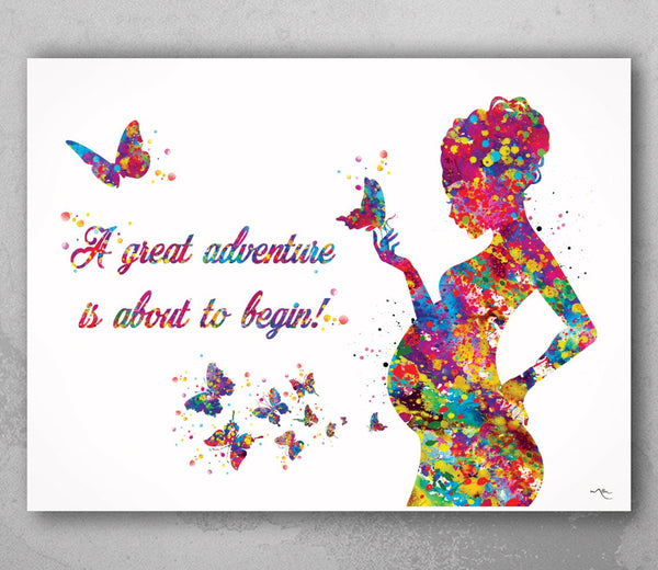 Pregnant Woman Quote Great Adventure Watercolor Print Pregnancy Flowers Obstetrician Nursing Baby Shower New Mum Art Gift OBGYN Gift-1350
